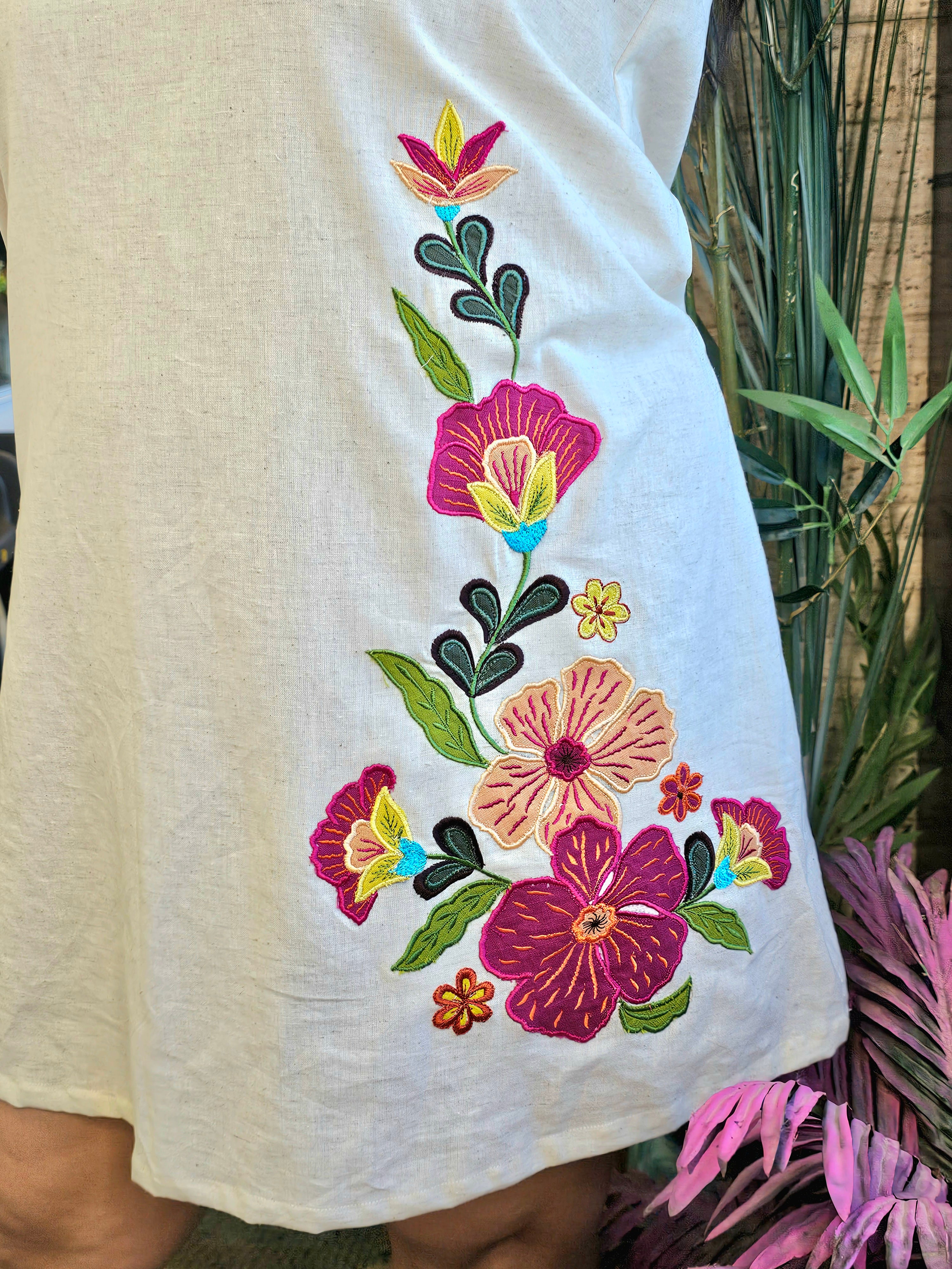 Colourfull hand embroidered khadi dress