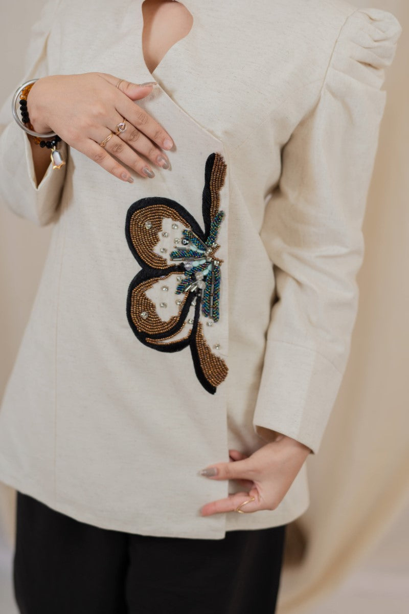 blazer with flowers embellishments