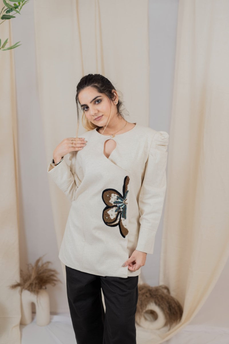blazer with flowers embellishments