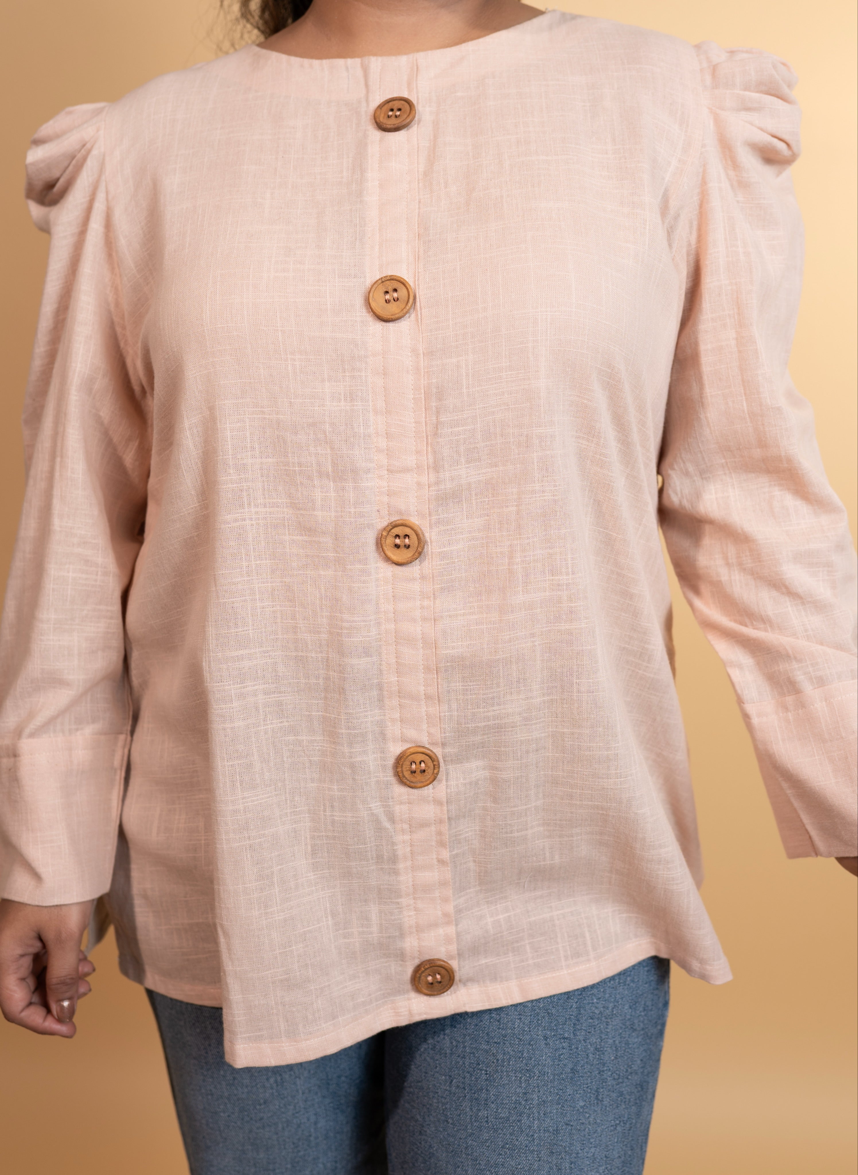 Butterfly Embroidered Peach Shirt