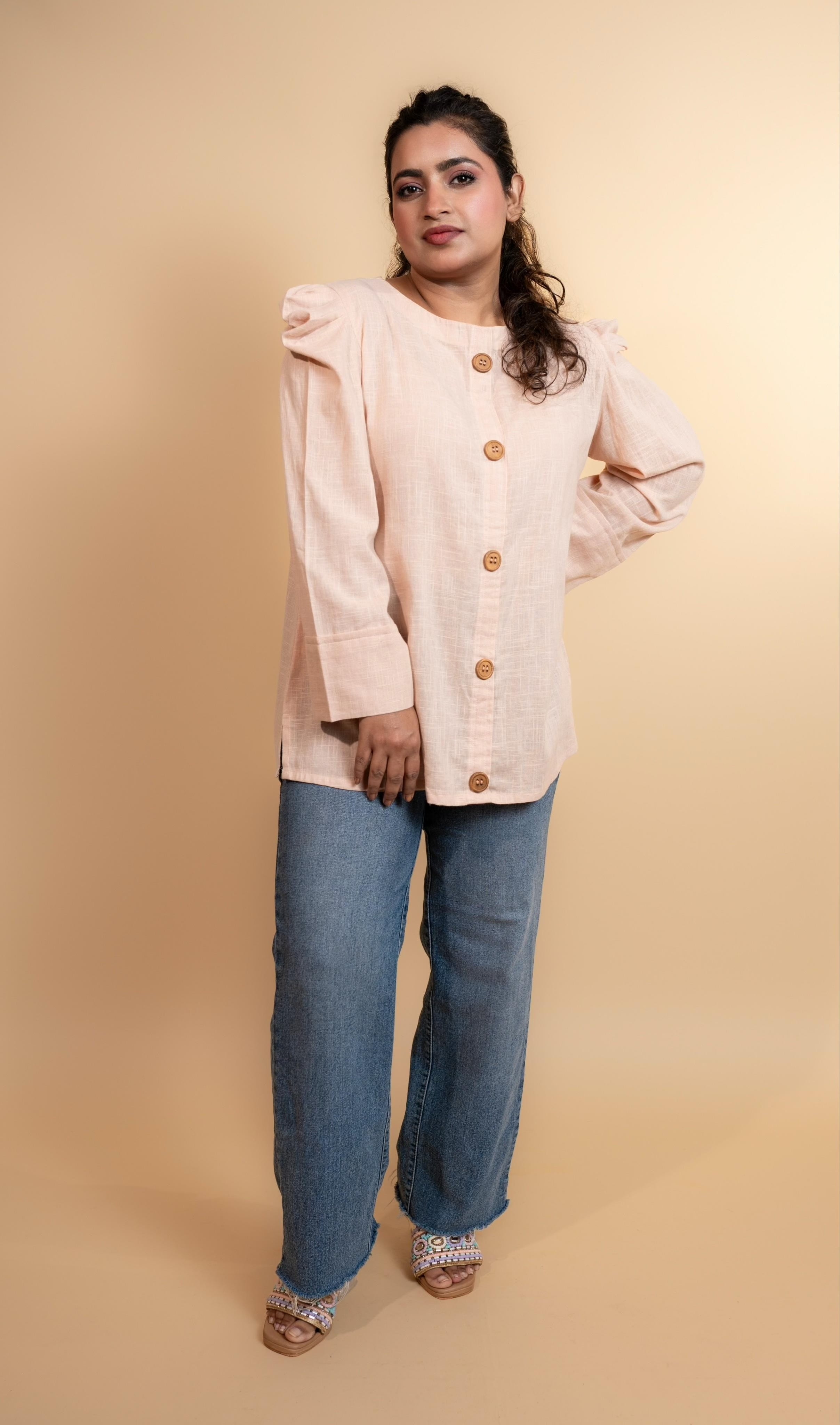 Butterfly Embroidered Peach Shirt