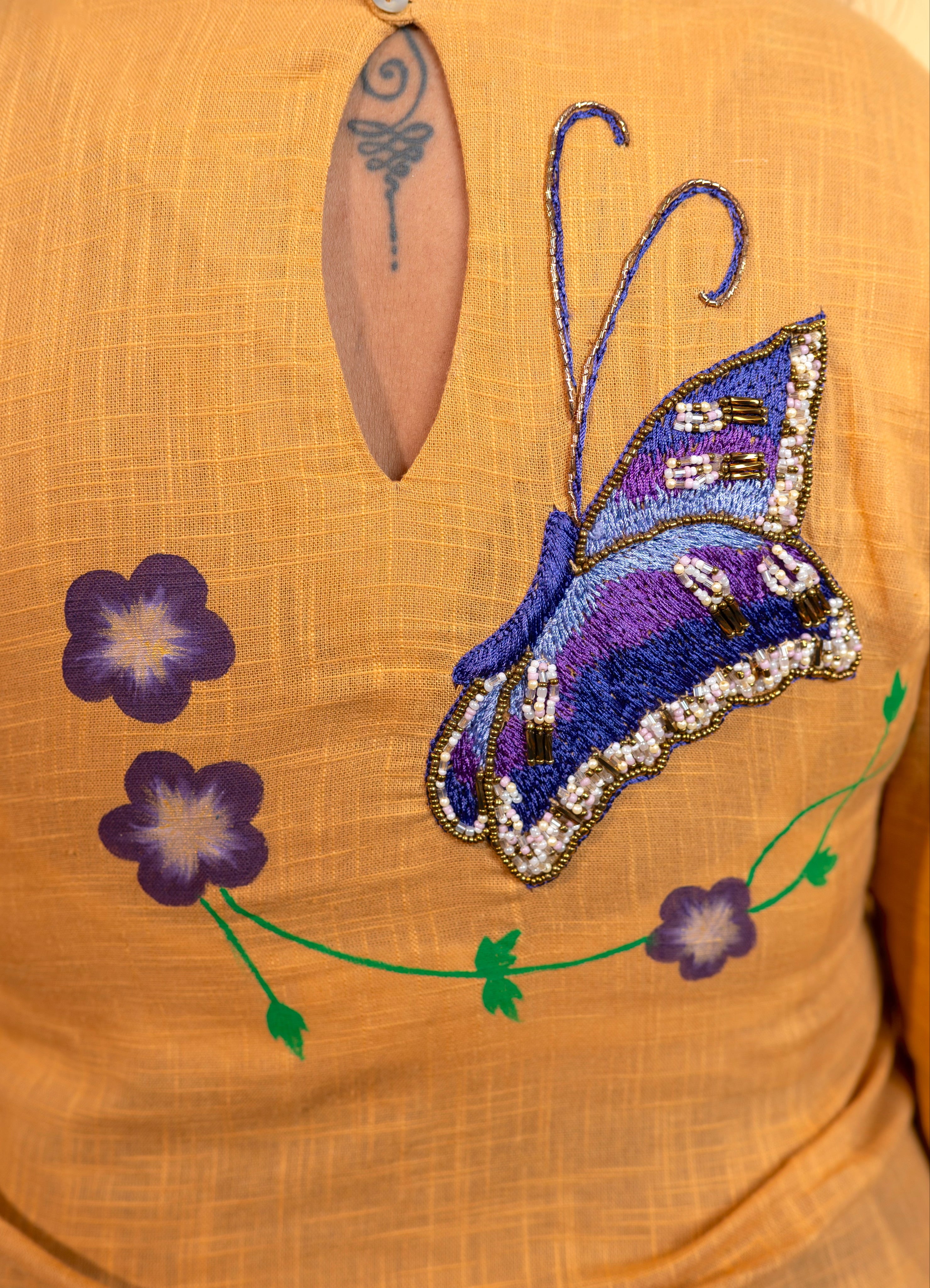 Golden flutter dress