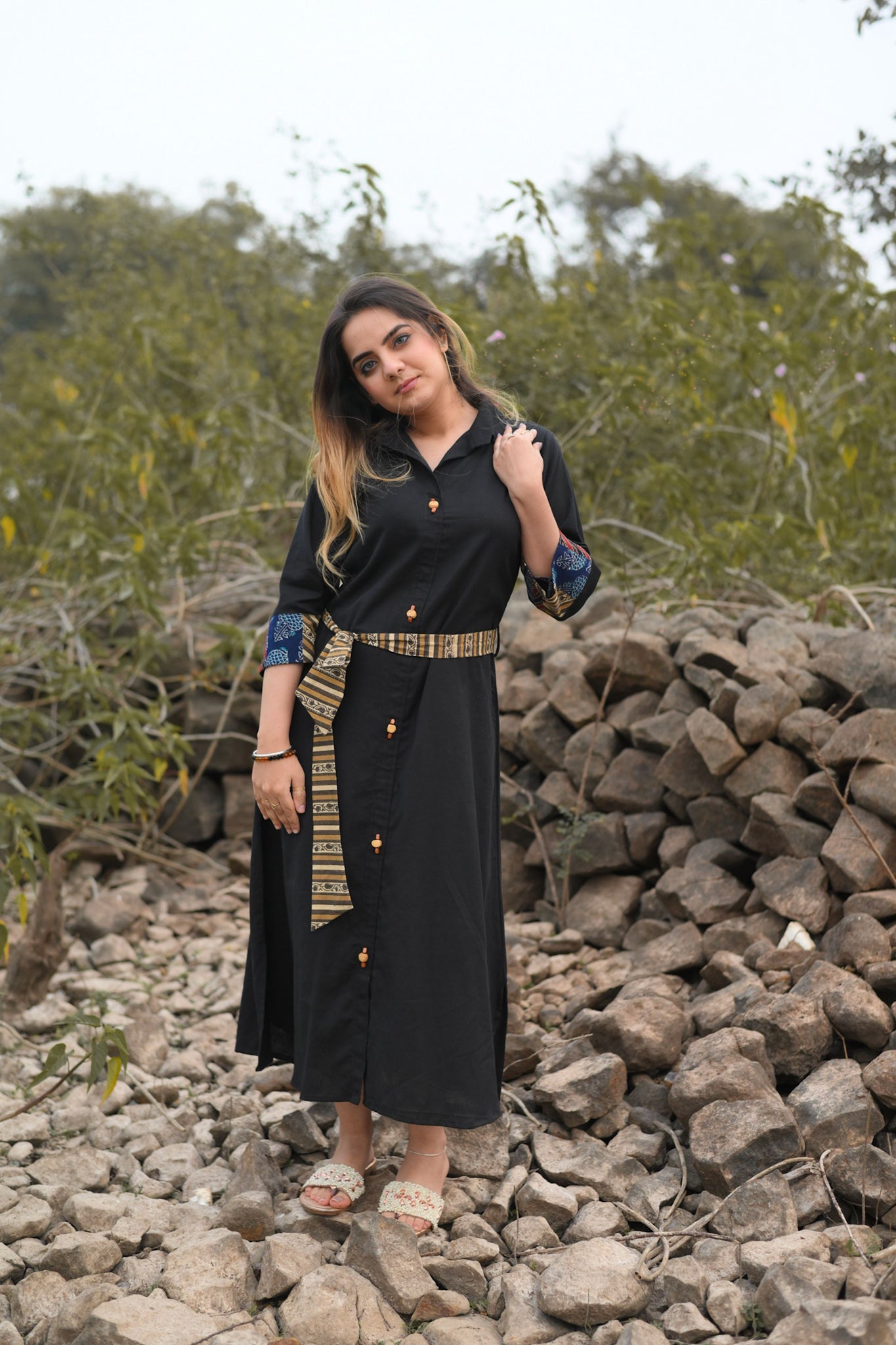 Stitch up Black shirt dress