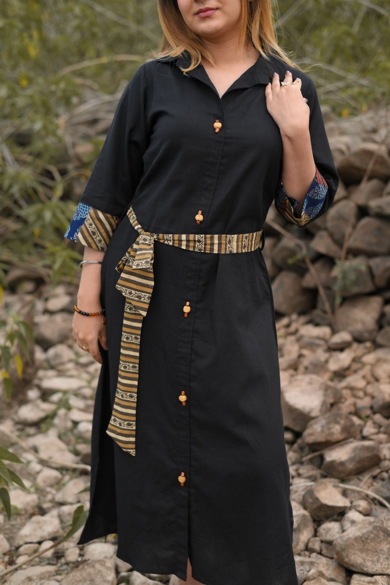 Stitch up Black shirt dress