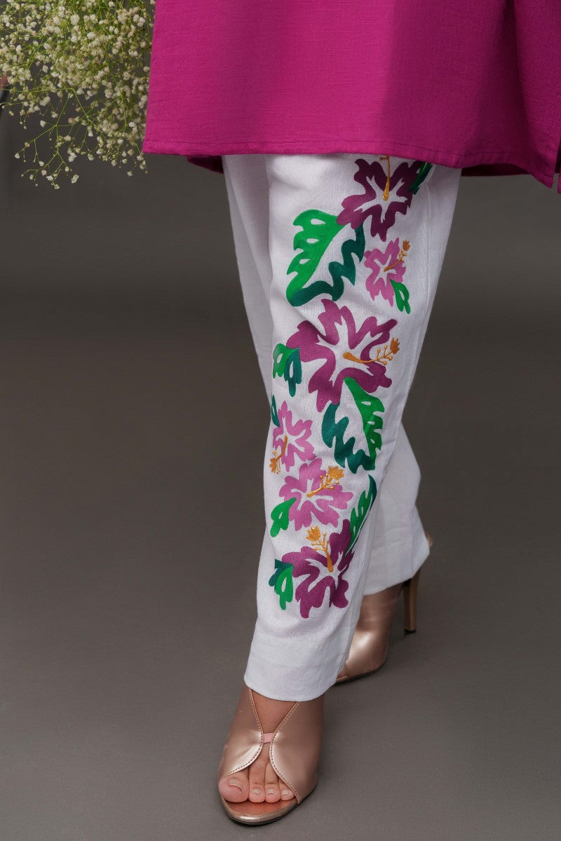 Bloom Co-ords Mulberry colour shirt white pants