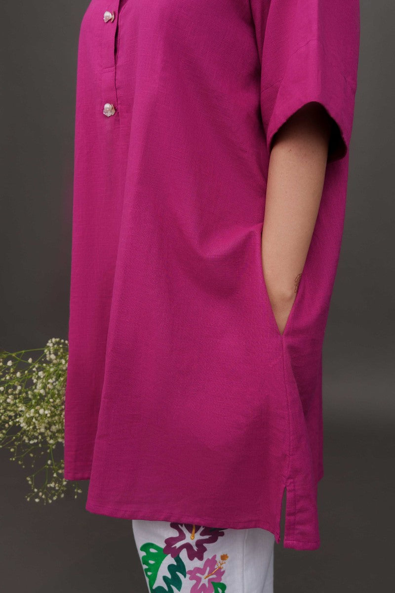 Bloom Co-ords Mulberry colour shirt white pants
