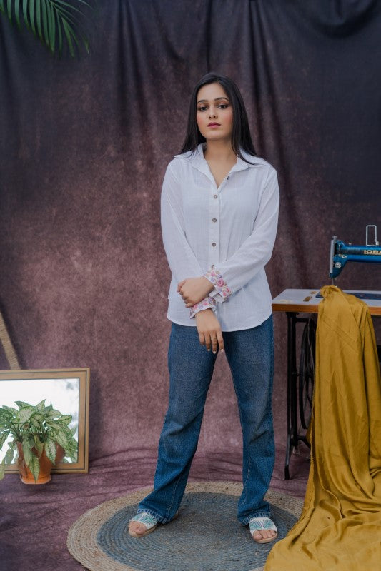 Thread embellished white shirt