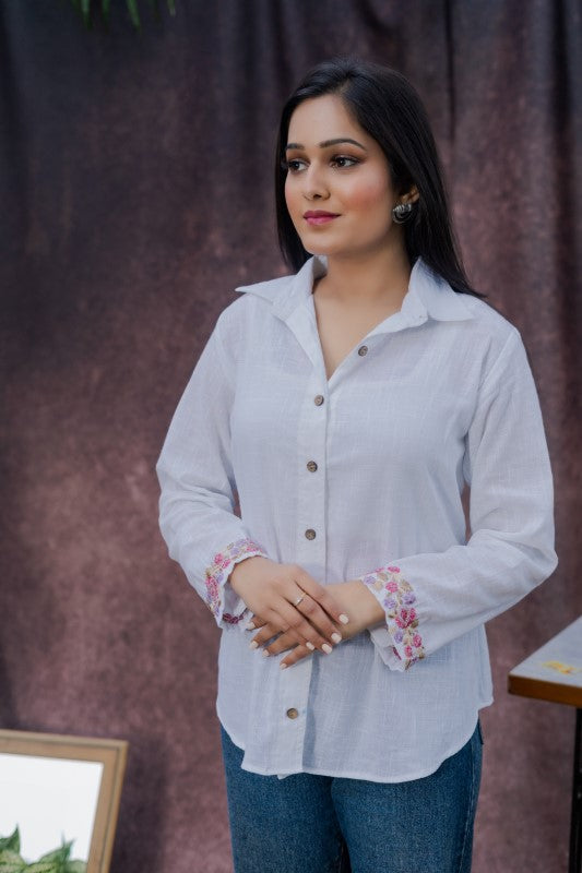 Thread embellished white shirt