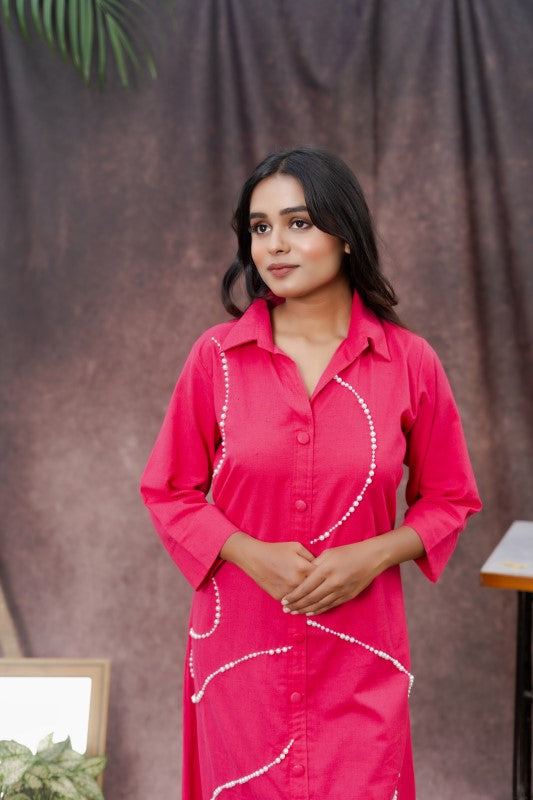 Hot pink shirt with pearl detailing