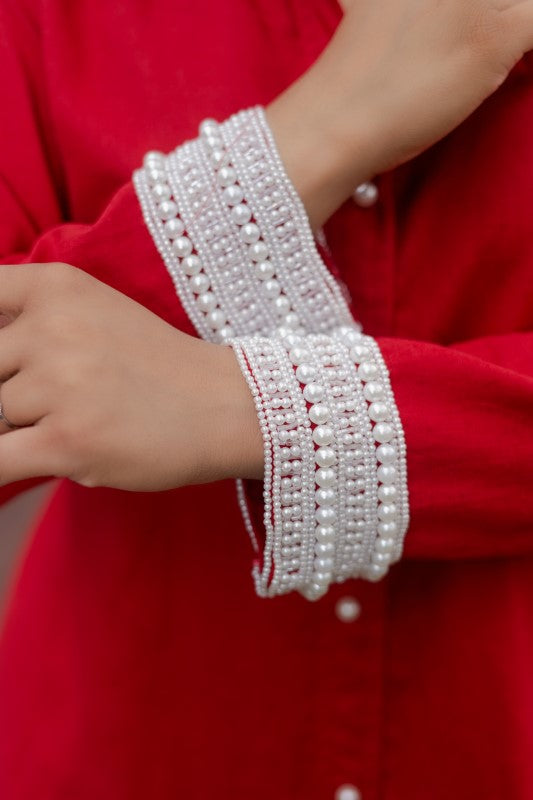 Pearl embellished long shirt