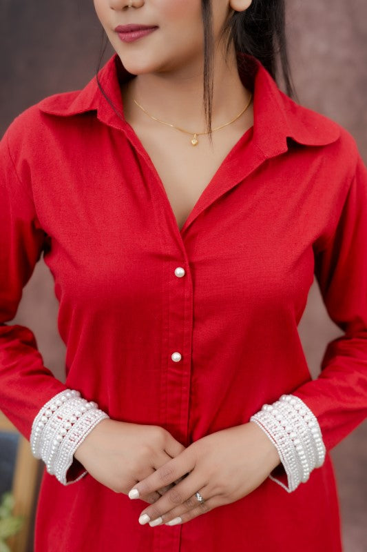 Pearl embellished long shirt