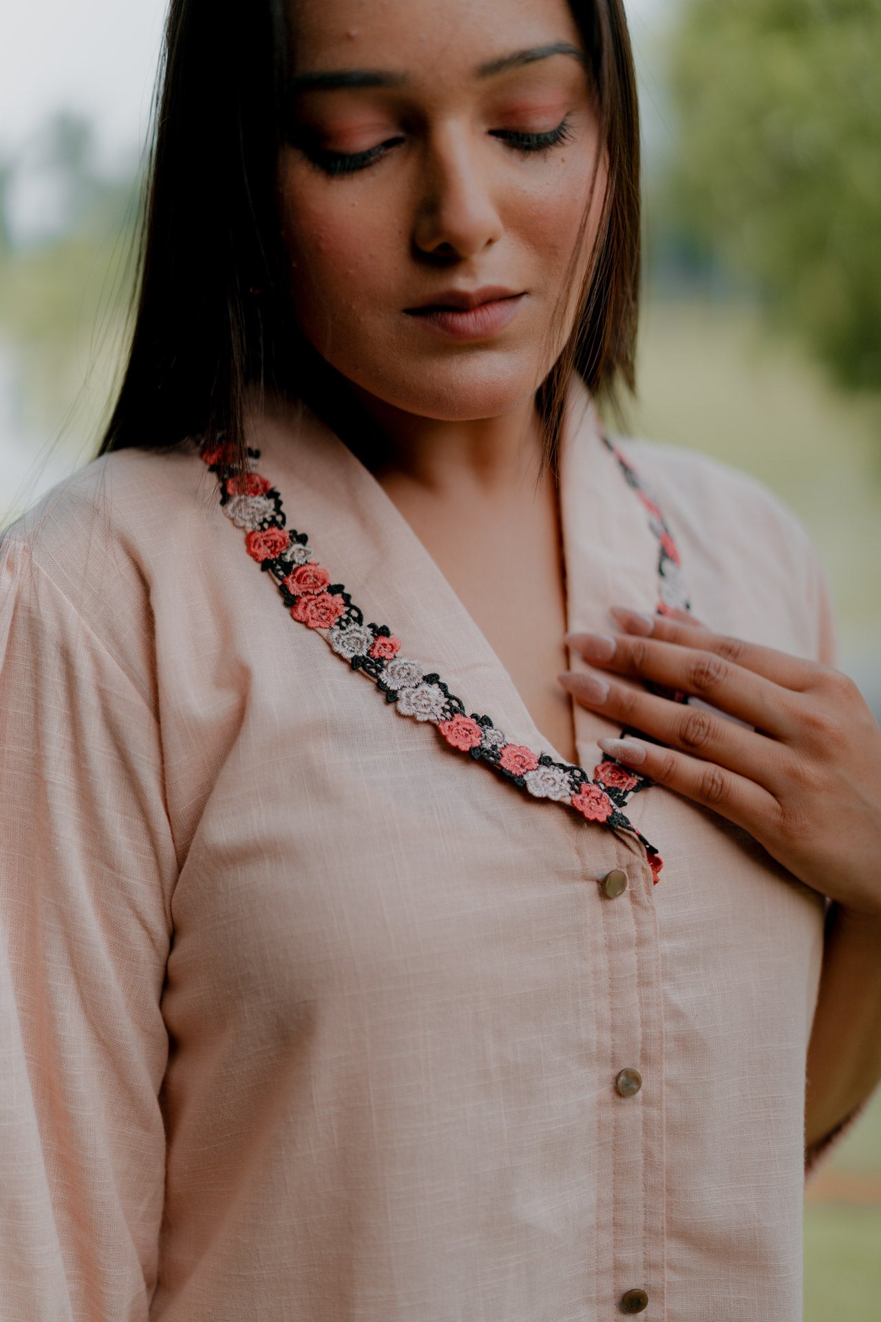Peach shirt with collar lace