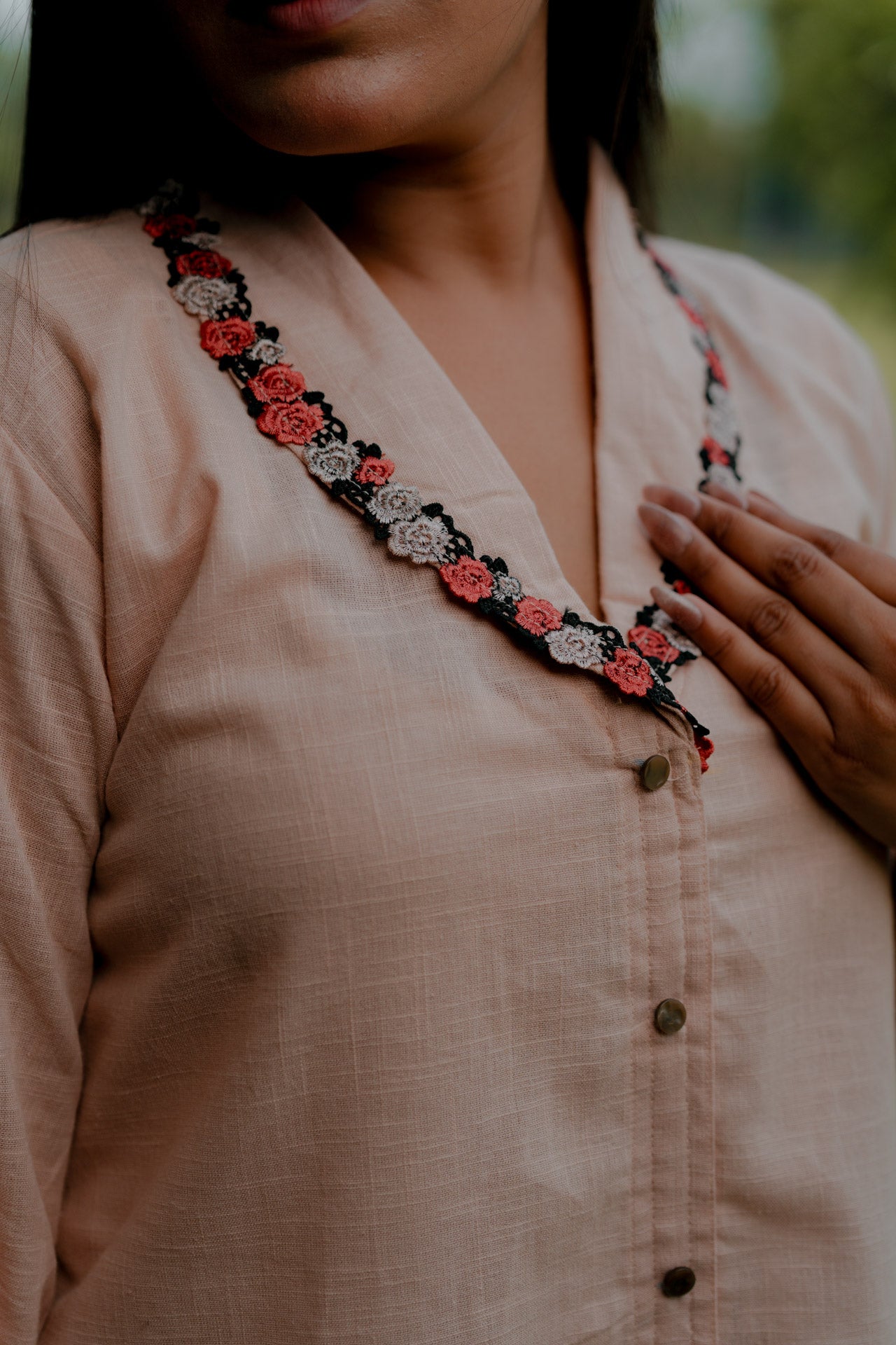 Peach shirt with collar lace