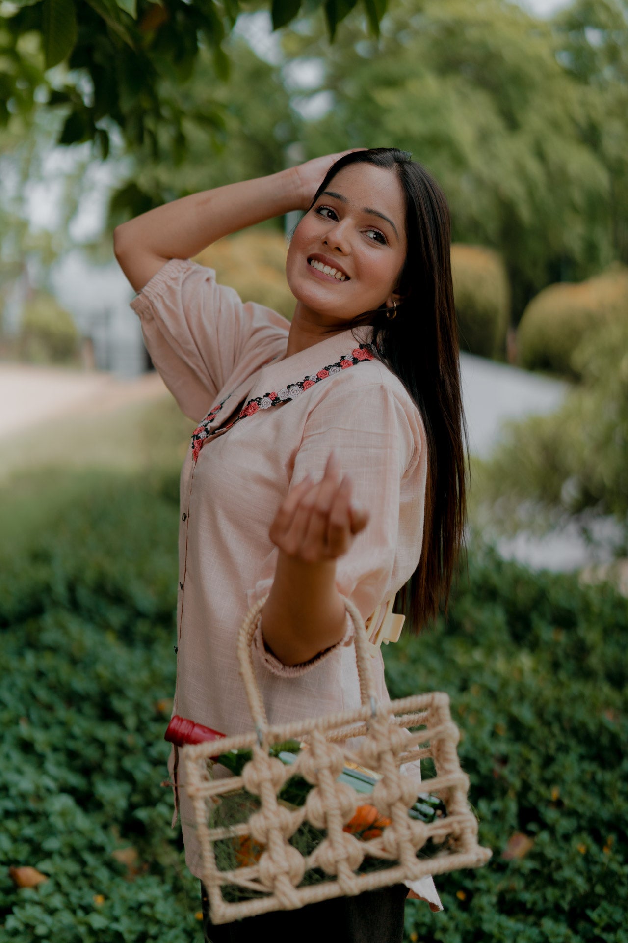 Peach shirt with collar lace