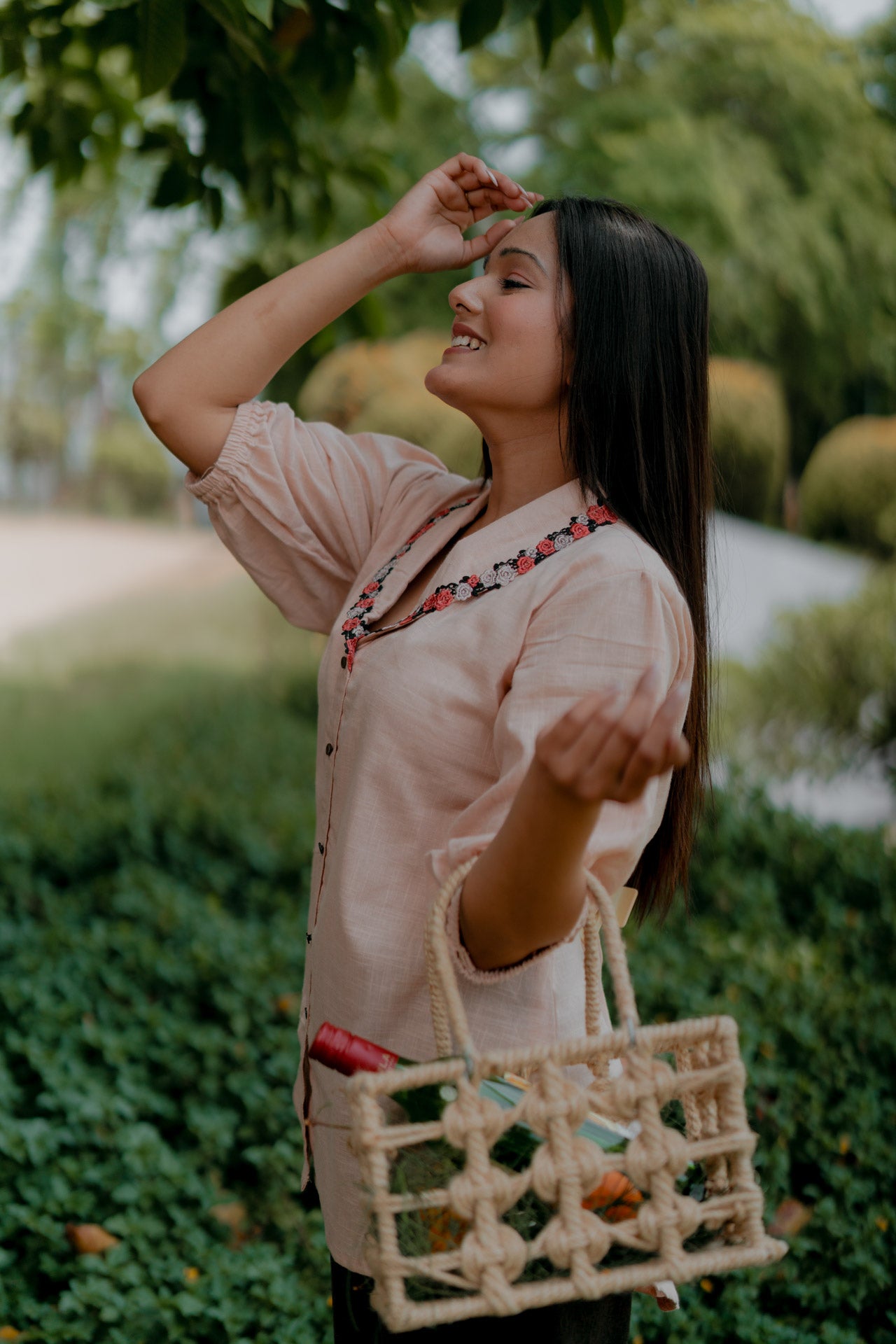 Peach shirt with collar lace