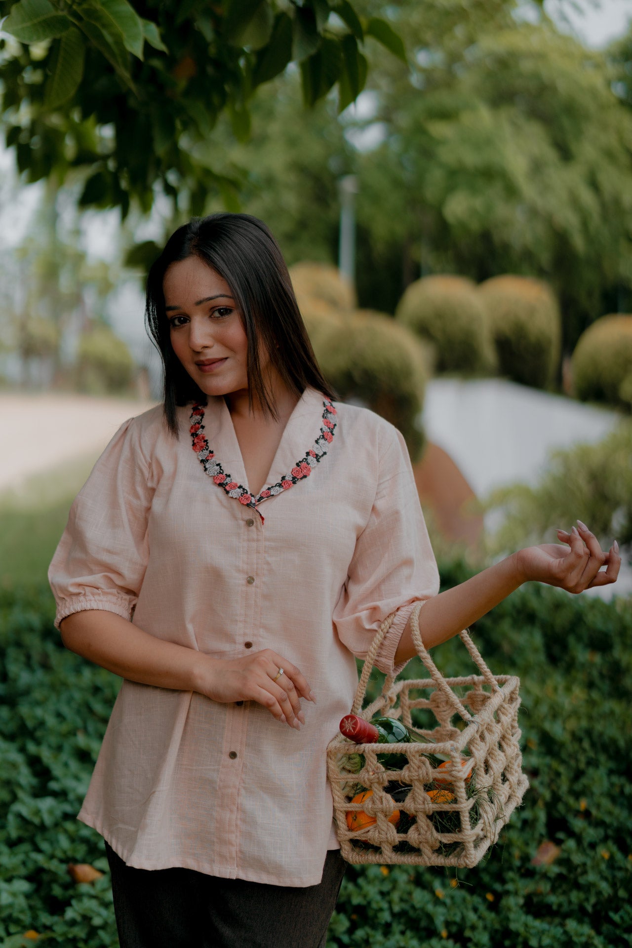 Peach shirt with collar lace