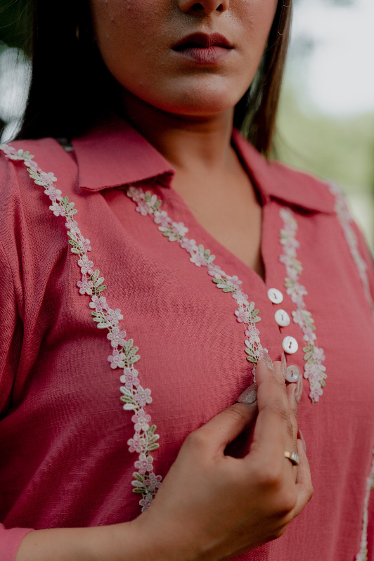 Pink Embellished Linen Shirt