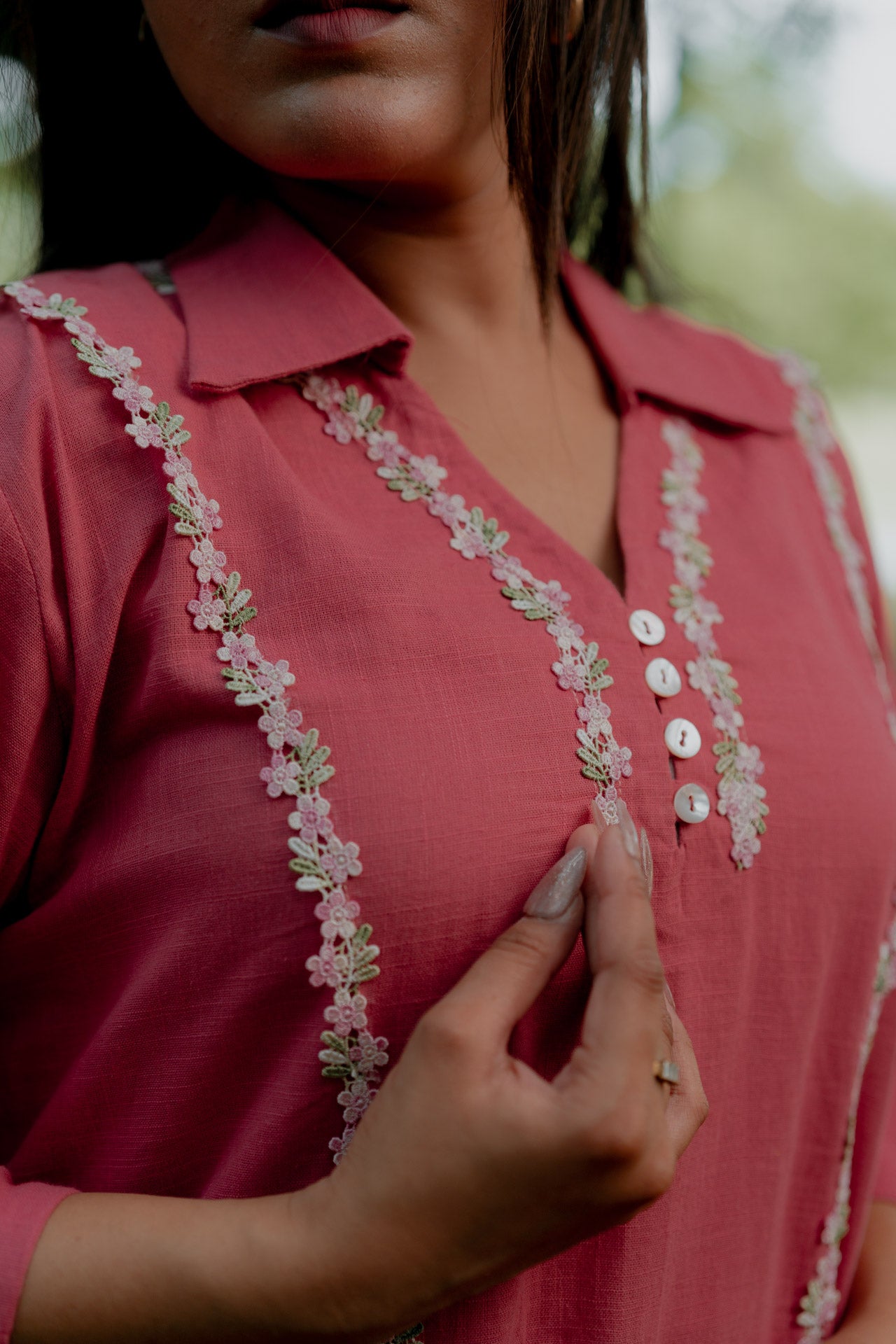 Pink Embellished Linen Shirt