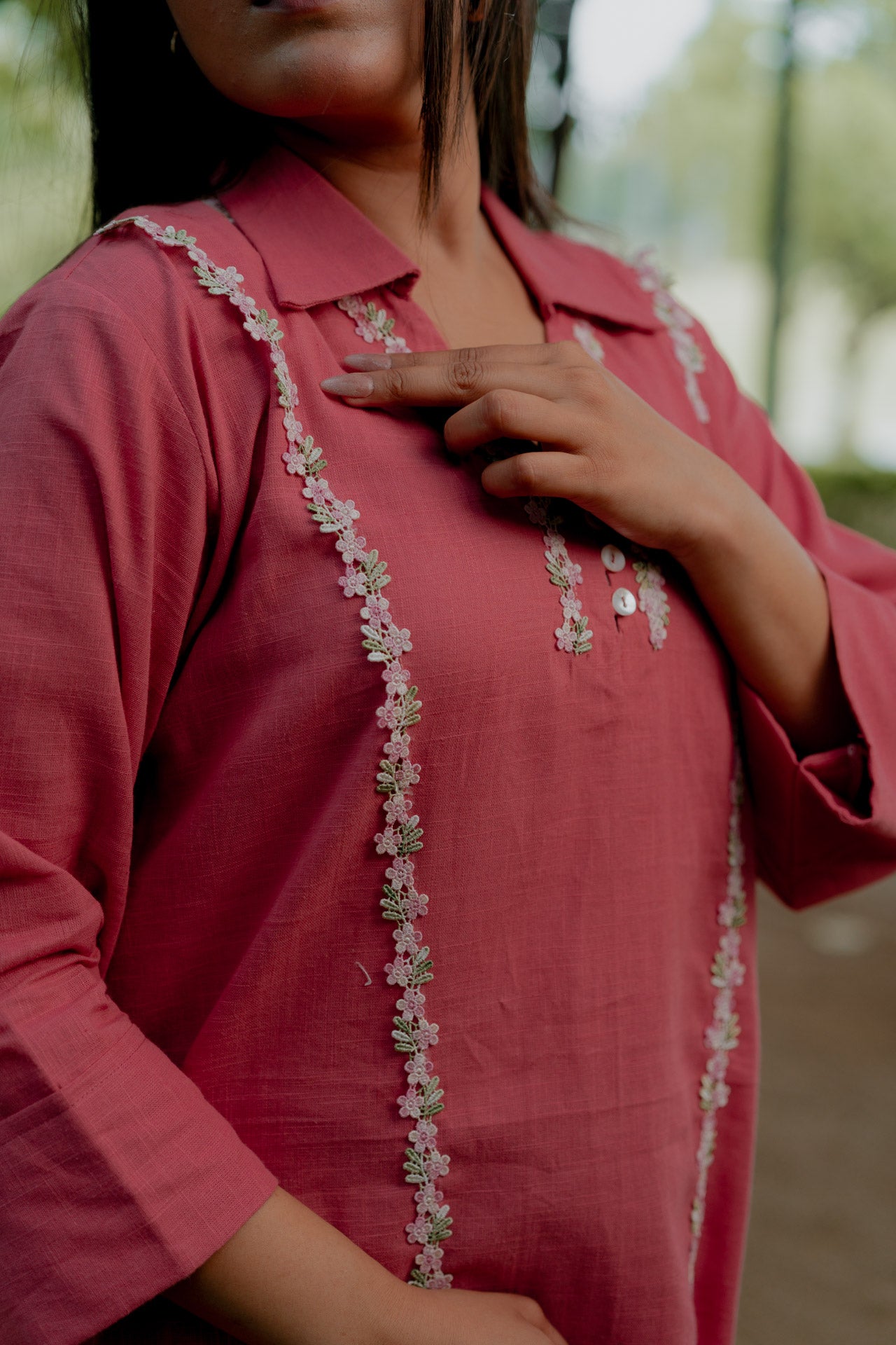 Pink Embellished Linen Shirt