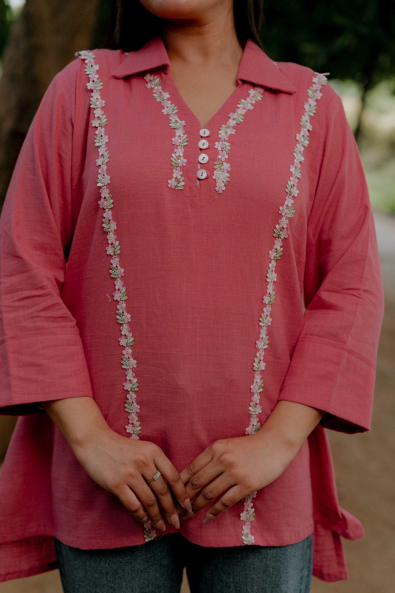 Pink Embellished Linen Shirt