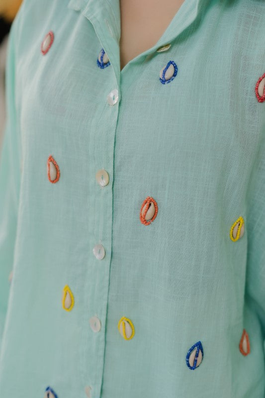 Cowrie shell embellished shirt