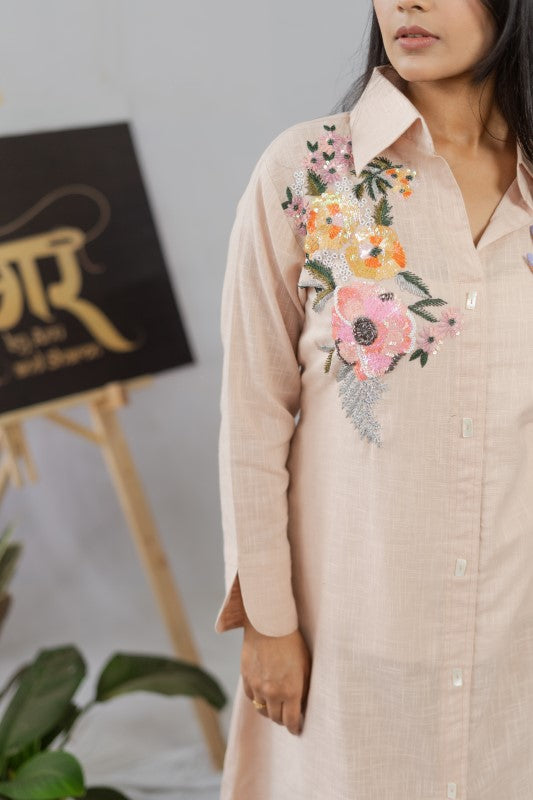 Dress style shirt with front embellishment