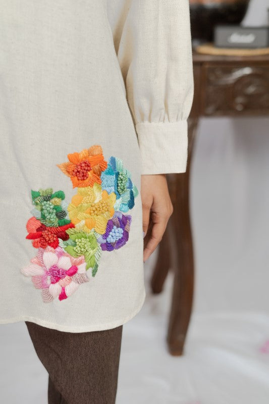 Colourful thread and beads embellished shirt