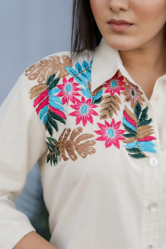 Long shirt with front embellishment Fabric
