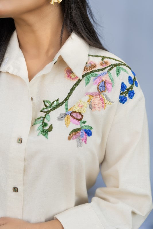 Thread and beads embellished shirt