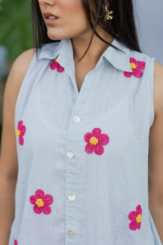 Long shirt with front embellishment