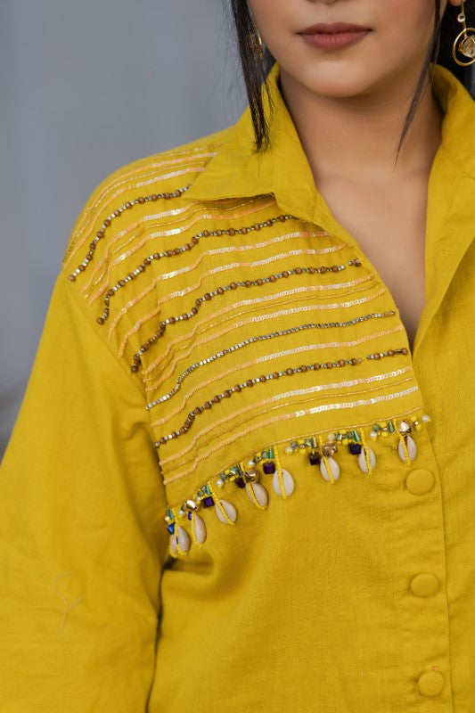 One shoulder embellished shirt