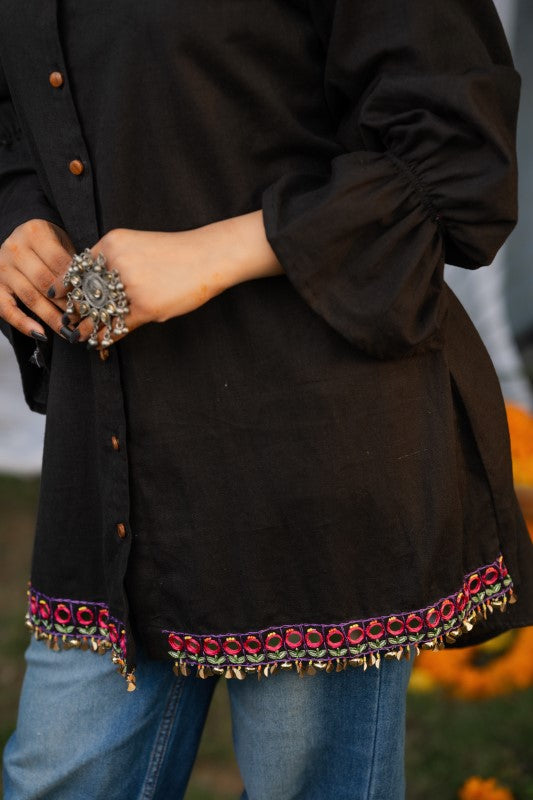 Shirt with mirror and ghungroo embellished shirt