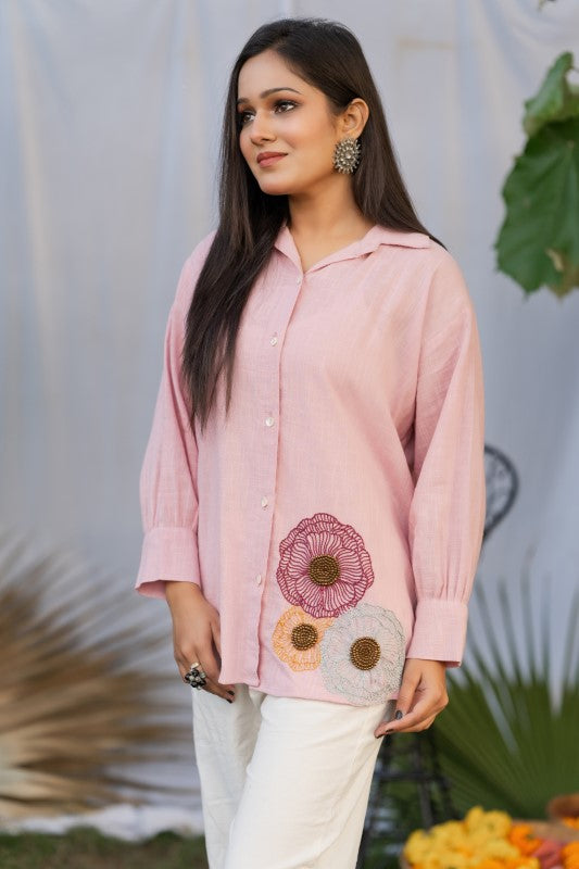 Thread and beads embellished shirts