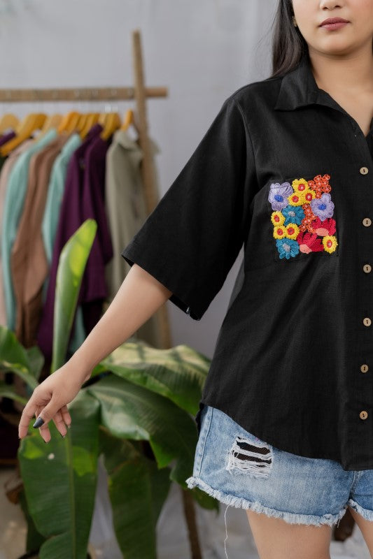 Anchor embellished pocket shirt