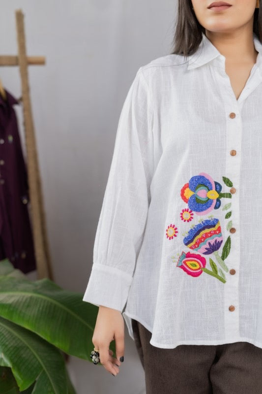 Threads and beads embellished white shirt