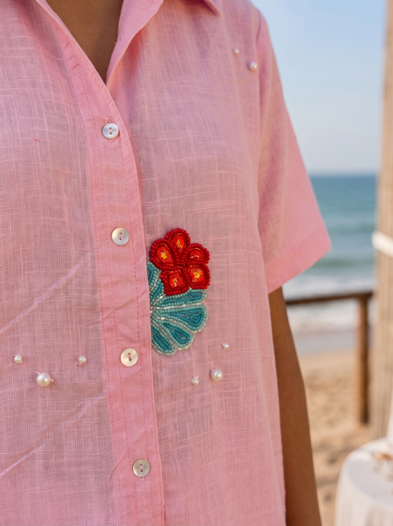 Blush bloom hand crafted shirt
