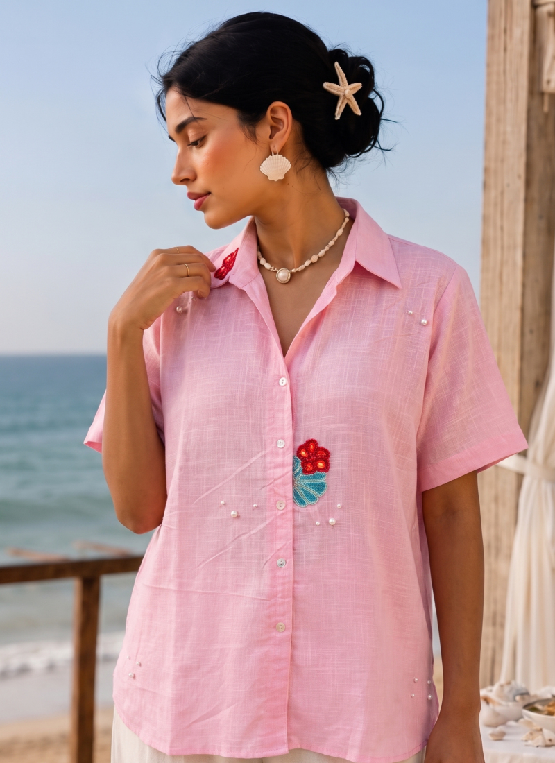 Blush bloom hand crafted shirt