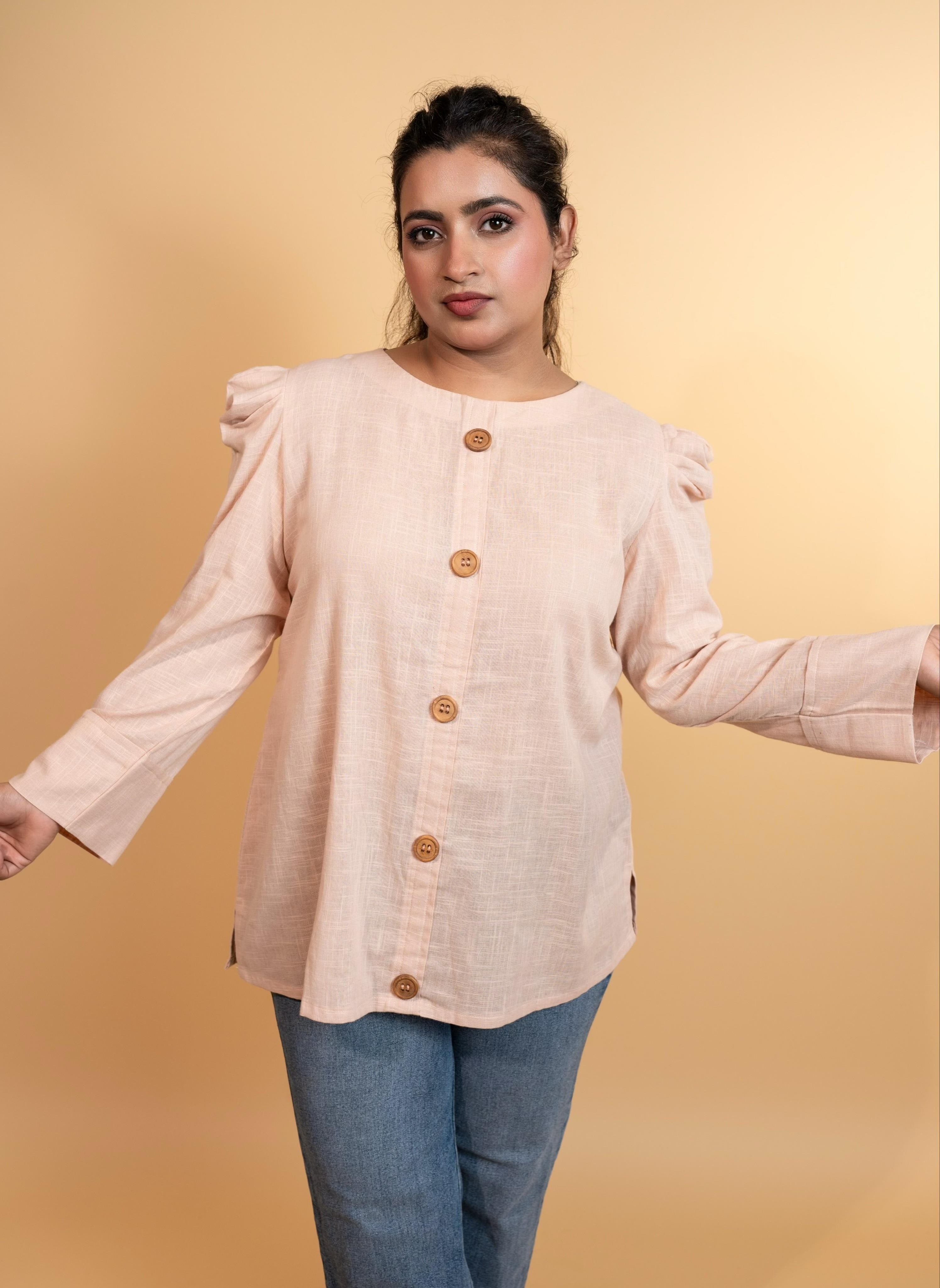 Butterfly Embroidered Peach Shirt