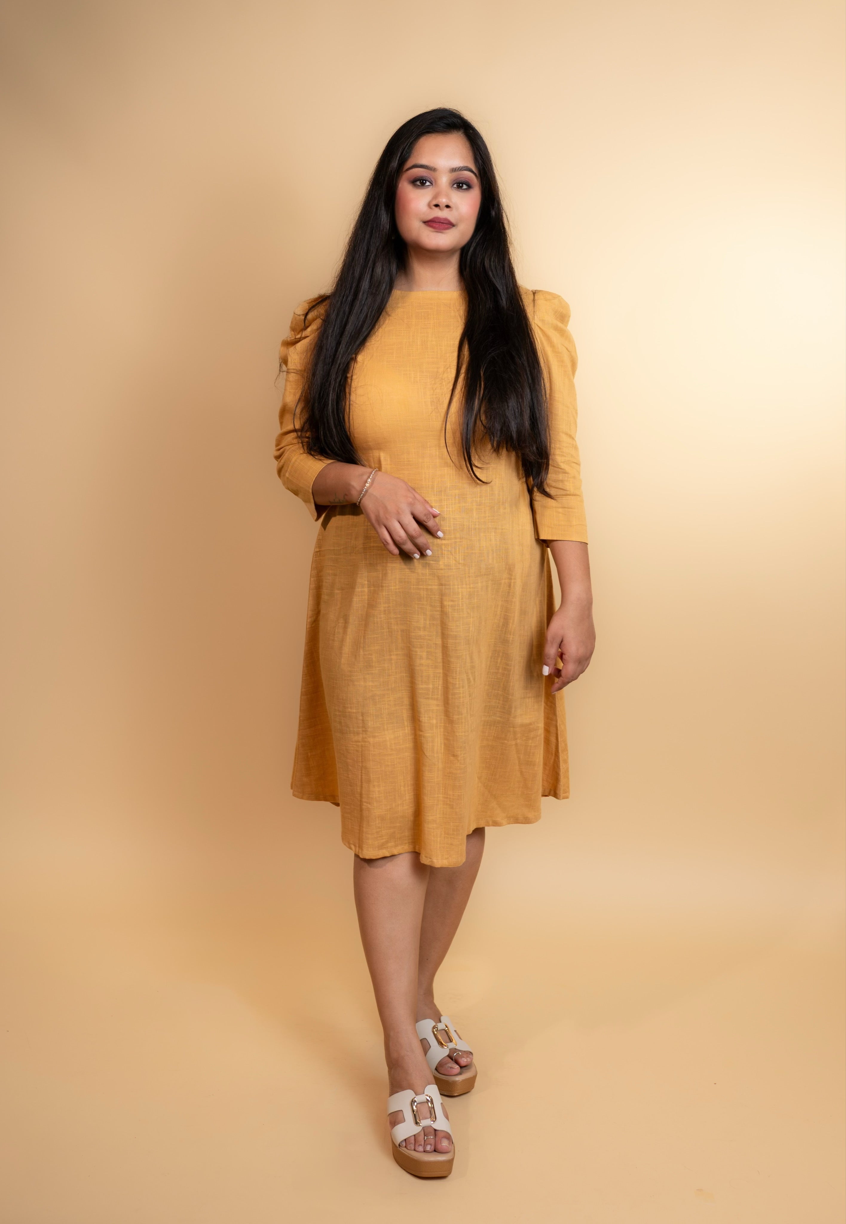 Golden flutter dress