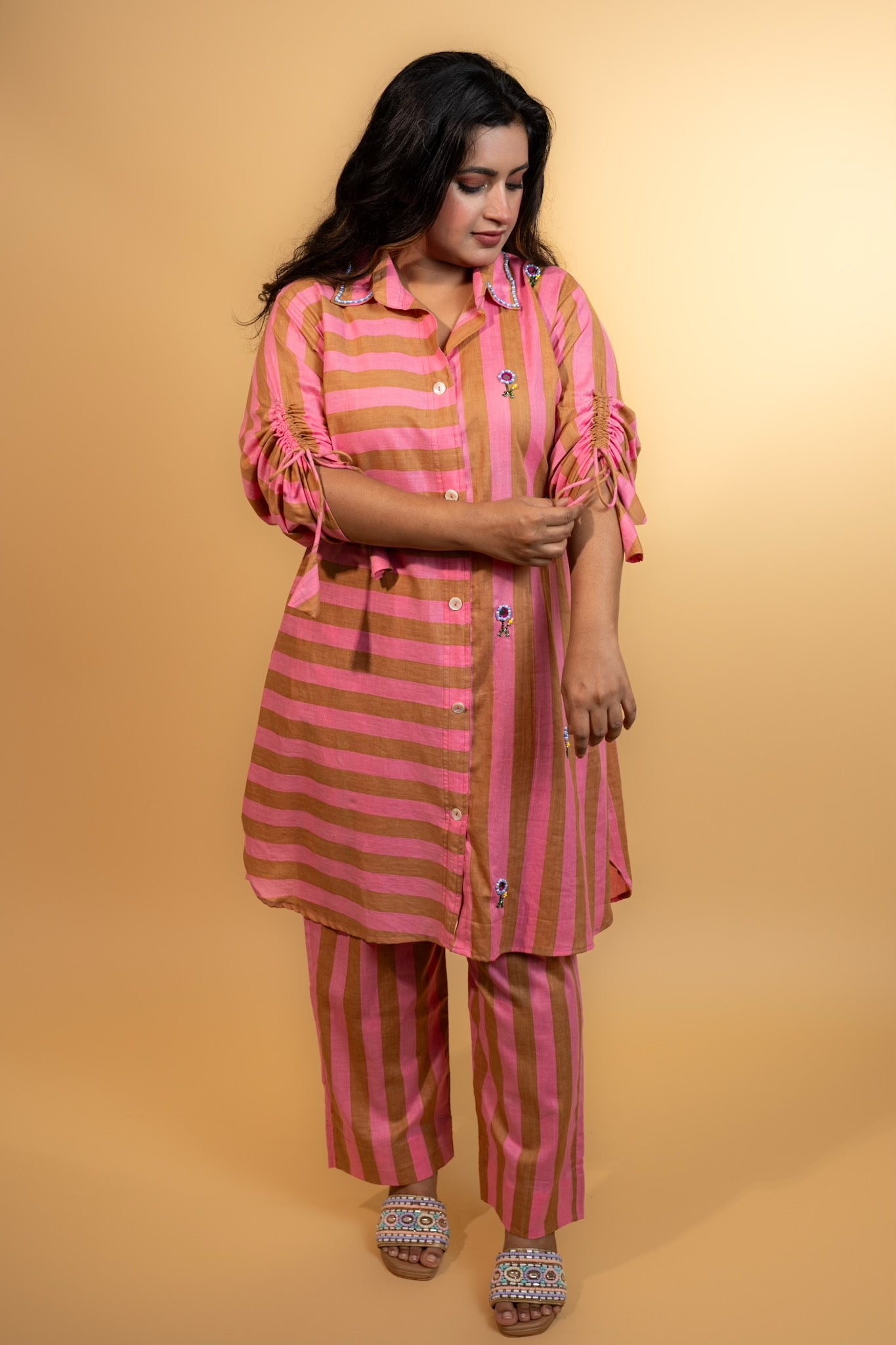 Blush Caramel Striped Co-ord Set