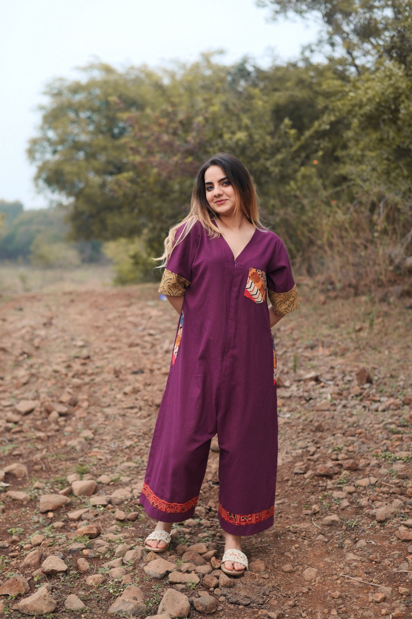 Wine patch jumpsuit