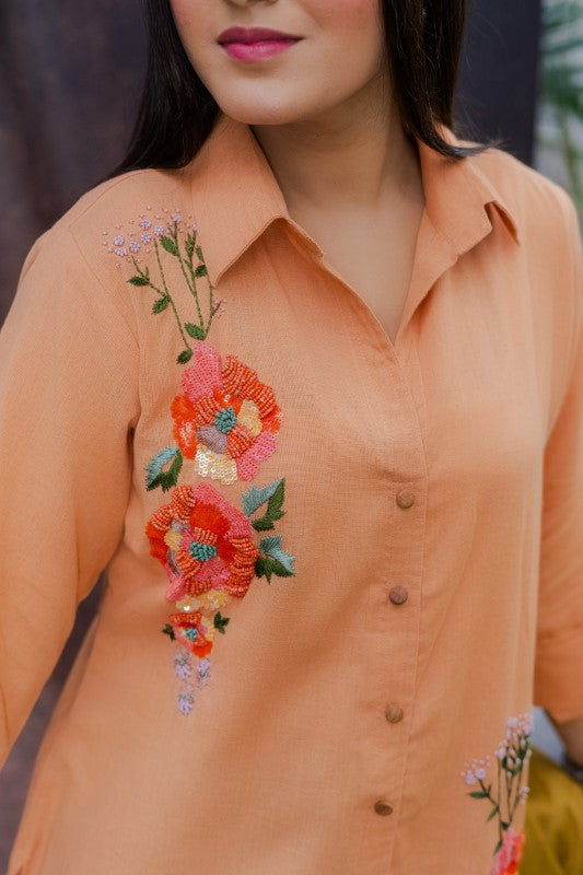 Long shirt with front embellishment