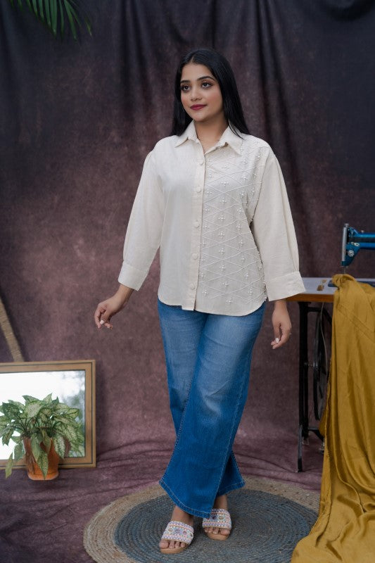 Khadi front beads shirt