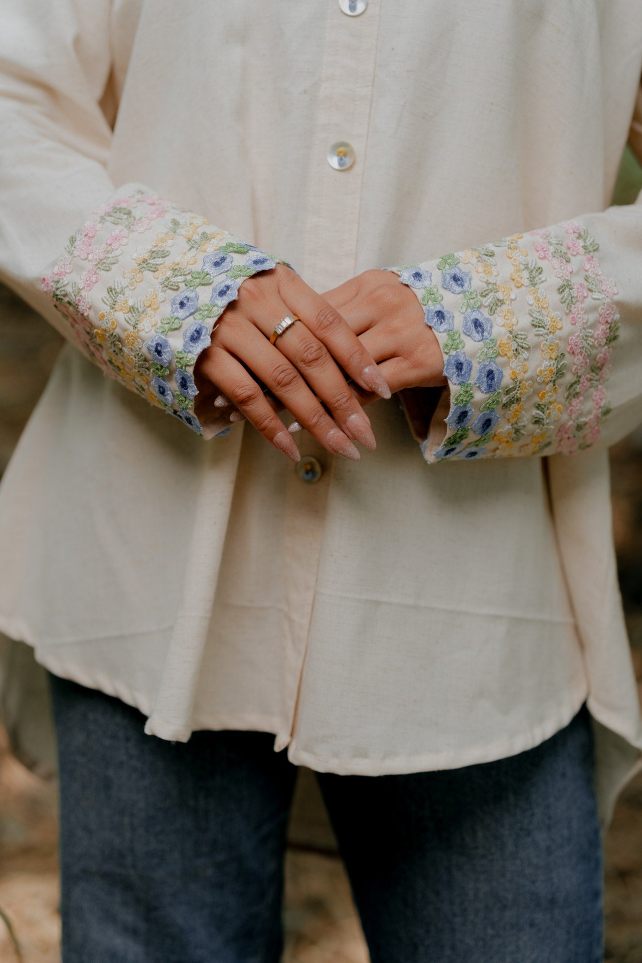 Colourful floral embellished sleeves