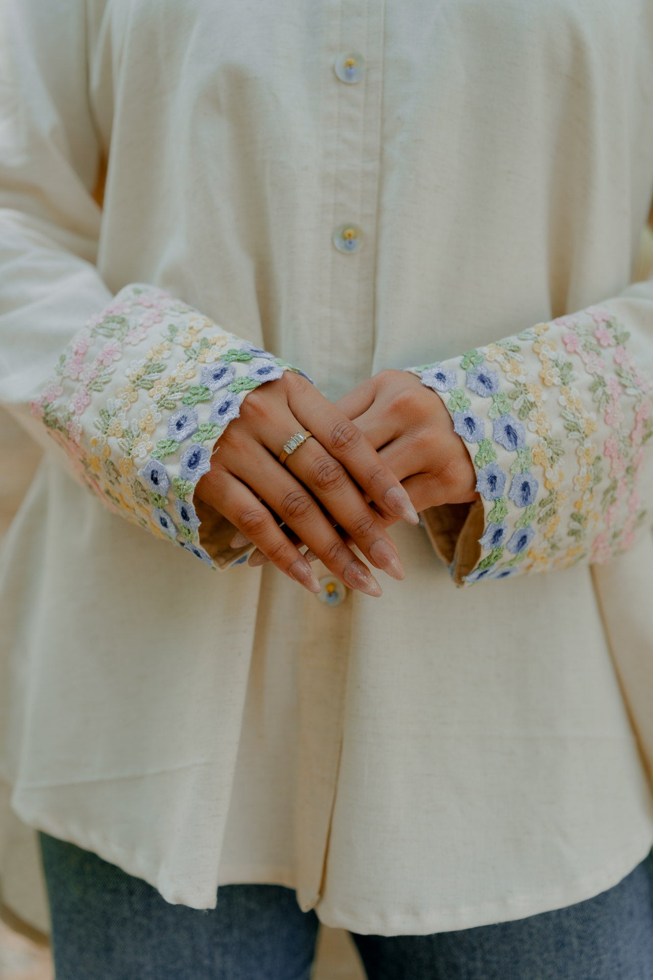 Colourful floral embellished sleeves