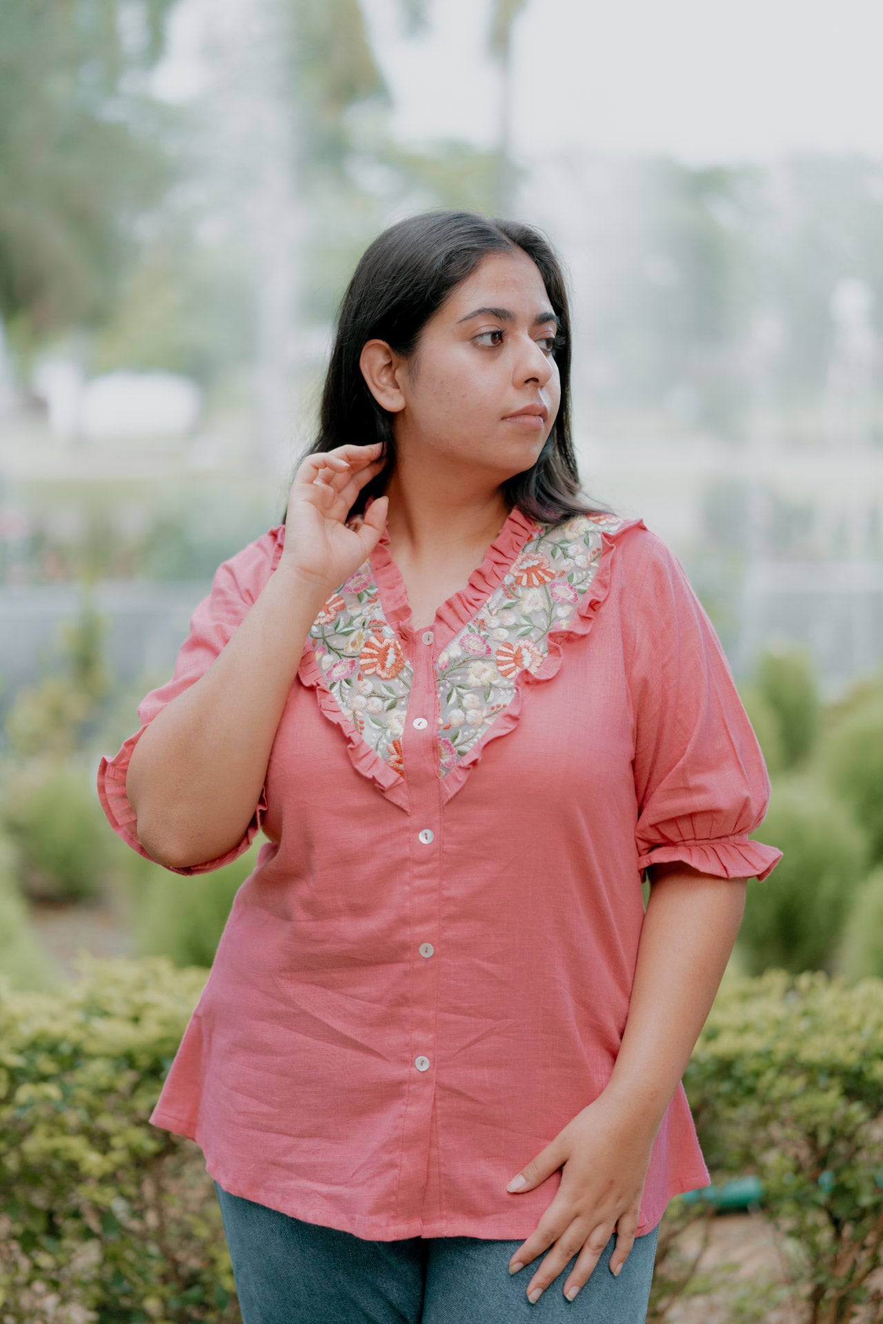 Floral necklace embellished top