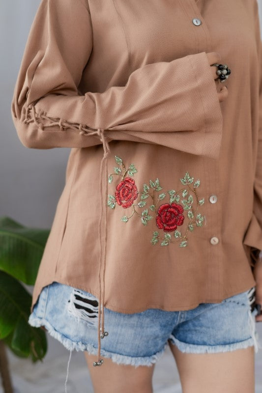 Red rose embellished shirt