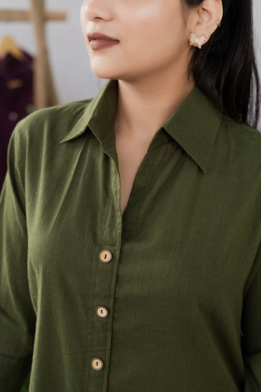 Pipe embellished olive green shirts