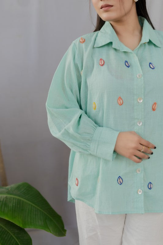 Cowrie shell embellished shirt