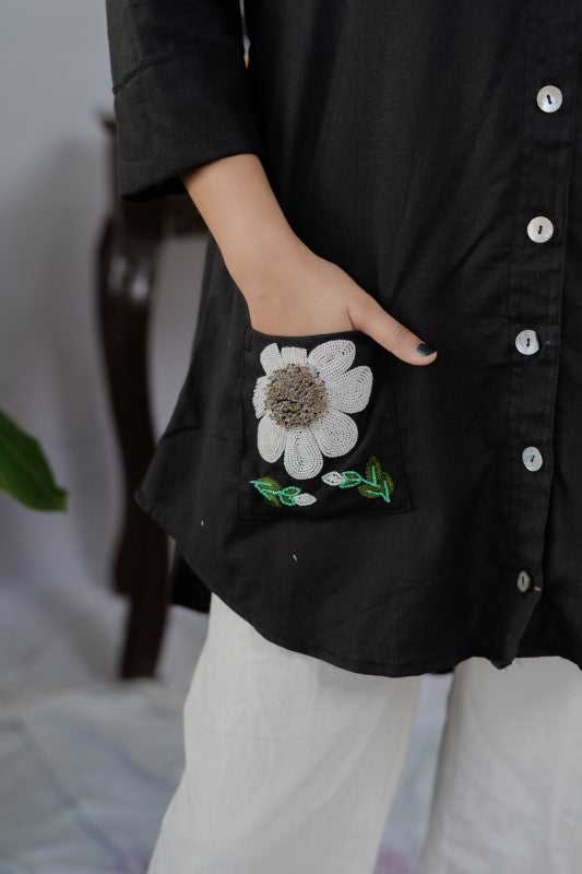 Flower pocket embellished shirt